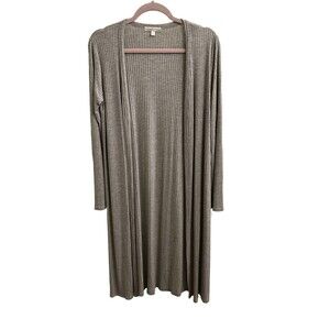 Moa Moa Women’s Gray Ribbed Cardigan Sweater Sz Large Office Career Casual